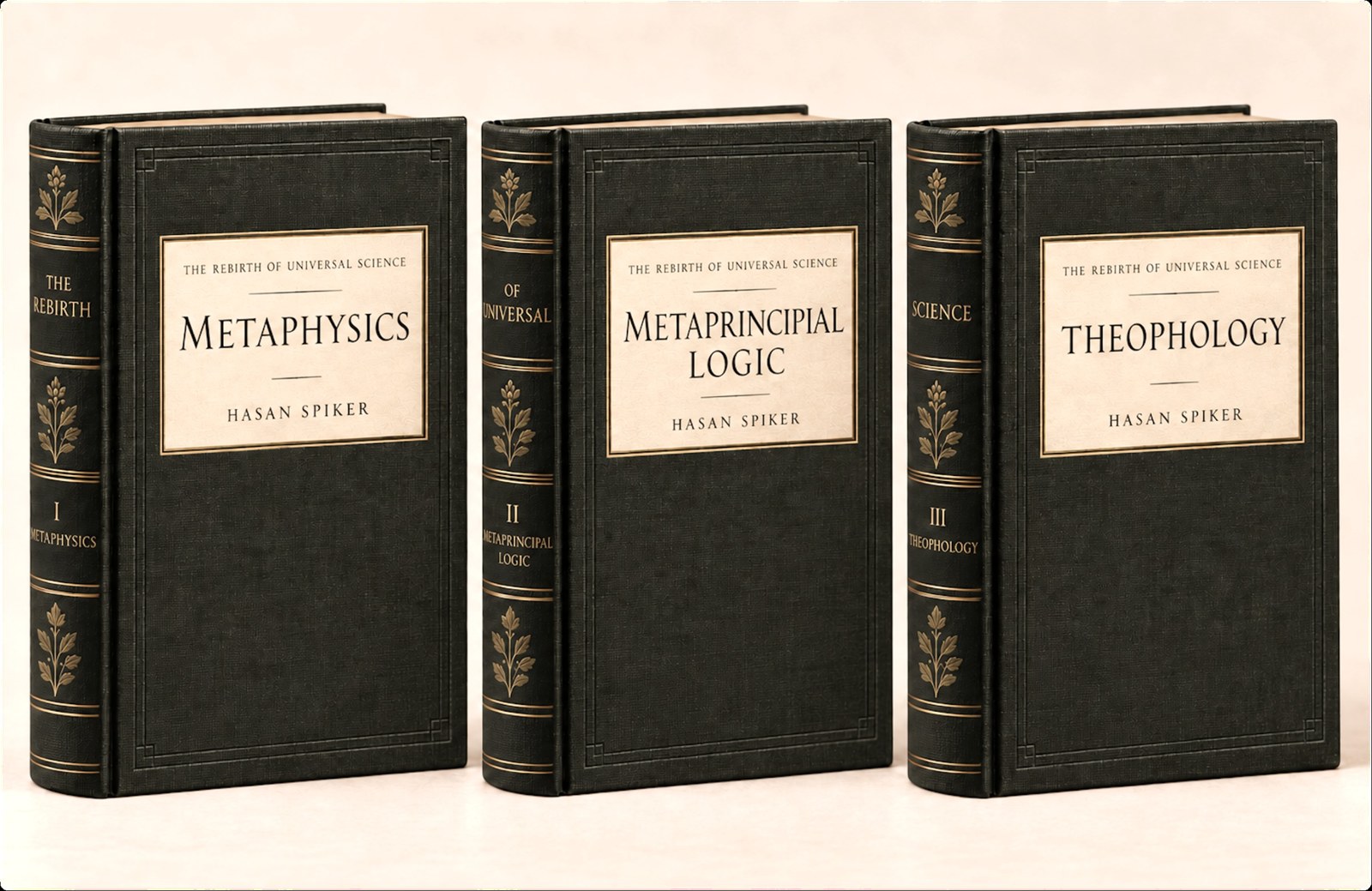 Illustrative covers for the proposed volumes Metaphysics, Metaprincipial Logic, and Theophology